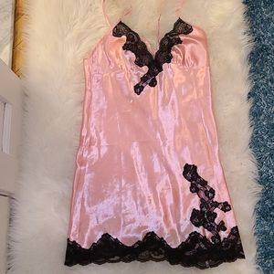 Fredericks of Hollywood Pink Chemise w/ Black Lace